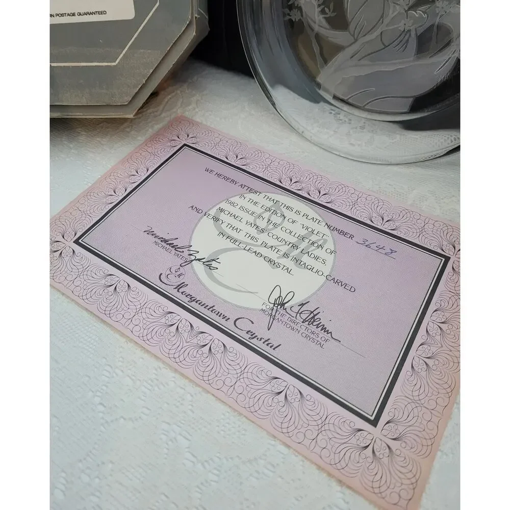 Morganstown Michael Yates full lead hand carved crystal plate, Violet.